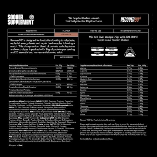 Soccer Supplement Recover90®, Complete Recovery Shake - 31grams of Whey Protein Isolate SOCCER SUPPLEMENT uk supplements