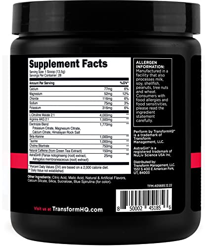 TransformHQ Pre-Workout 28 Servings - Perform - Gluten Free, Non-GMO (Blue Raspberry) TransformHQ uk supplements