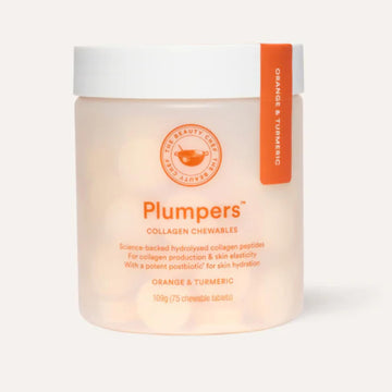 The Beauty Chef Plumpers™ Collagen Chewable Tablets with Hyaluronic Acid & Postbiotic, Supports Skin Elasticity & Collagen, Women's Multivitamin, Collagen Peptides, 75 Tablets (Orange & Turmeric) The Beauty Chef uk supplements