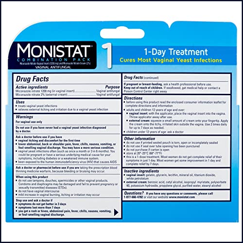 Monistat 1 Day Yeast Infection Treatment for Women, 1 Miconazole Ovule Insert & External Monistat Anti-Itch Monistat uk supplements