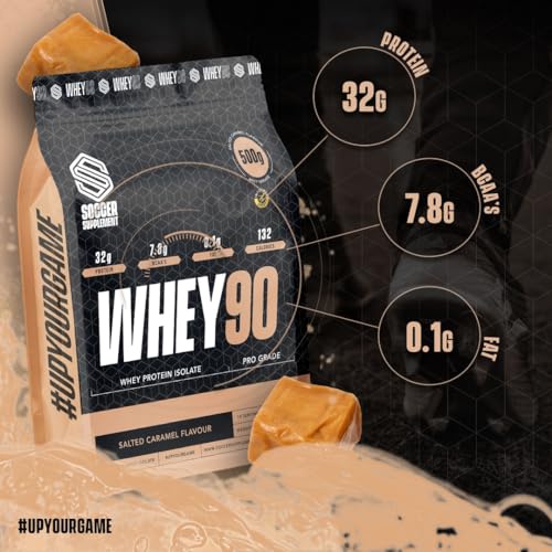 Whey90 Salted Caramel 1kg Whey Protein Isolate- by Soccer Supplement, 32 Grams SOCCER SUPPLEMENT uk supplements