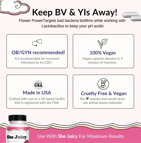 Flower Power Vegan Boric Acid Suppositories - 30 Capsules - 600mg for Vaginal Odor and pH Balance Flower Power uk supplements