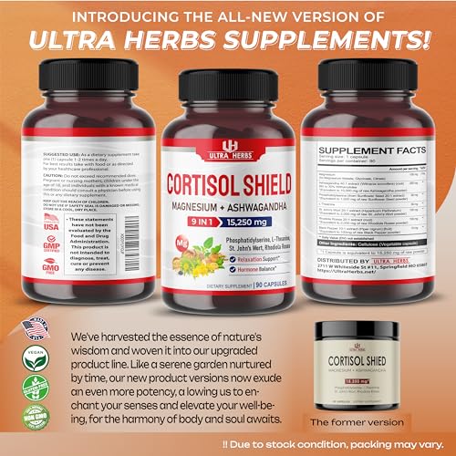 CORTISOL SHIELD 9 IN 1 - 15,250mg Magnesium + Ashwagandha with Phosphatidylserine ULTRA HERBS uk supplements