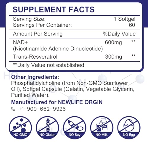 inGreens 900mg Liposomal NAD+ Supplement with 300mg Trans Resveratrol - Superior Absorption, Replaces NMN, Boost NAD+ for DNA Repair, Energy & Longevity, Aging Defense, 60 Softgels inGreens uk supplements