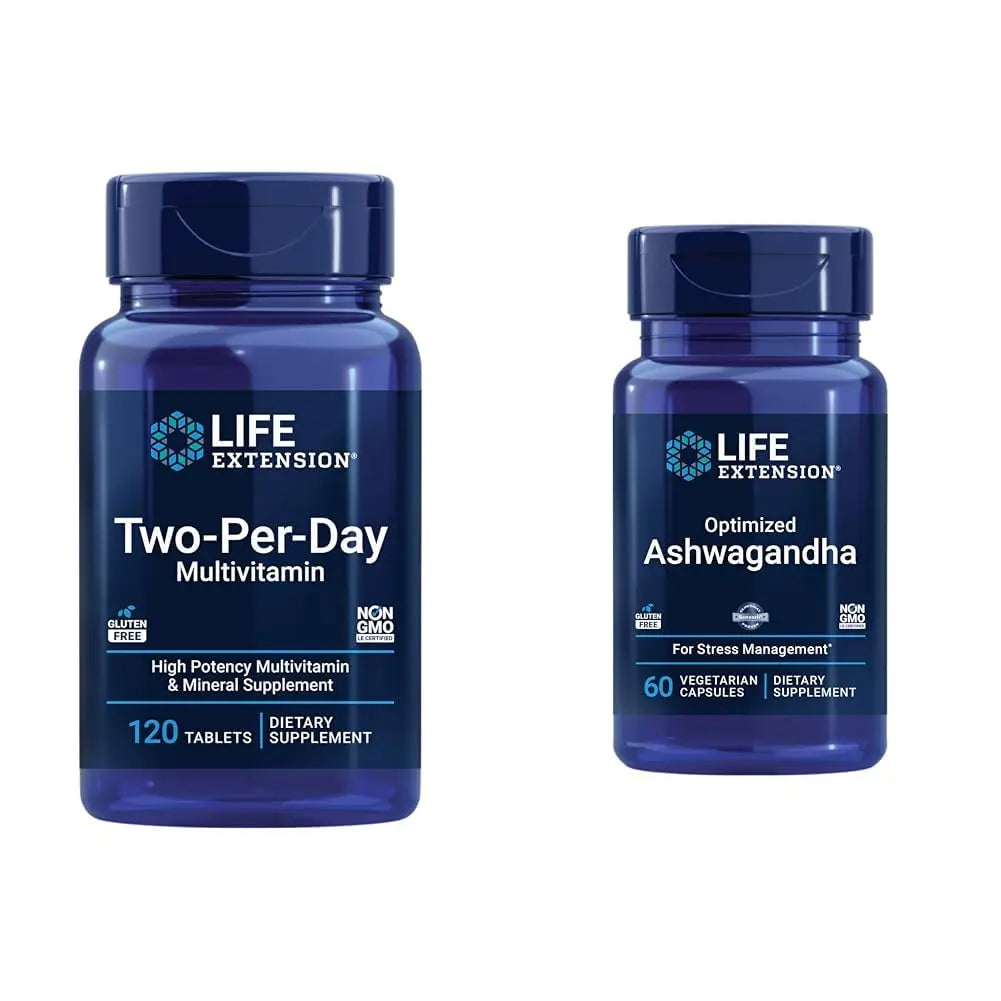 Life Extension Two-Per-Day 120 Tablet Multi-Vitamin & 60 Capsule Optimized Ashwagandha Stress Relief Supplement Bundle Life Extension uk supplements