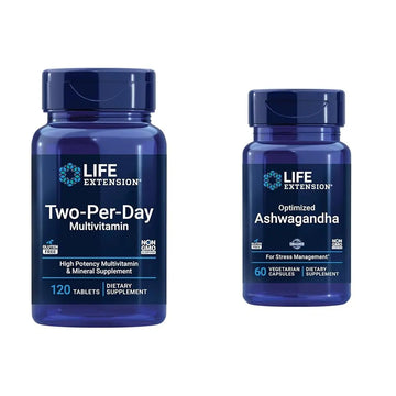 Life Extension Two-Per-Day 120 Tablet Multi-Vitamin & 60 Capsule Optimized Ashwagandha Stress Relief Supplement Bundle Life Extension uk supplements