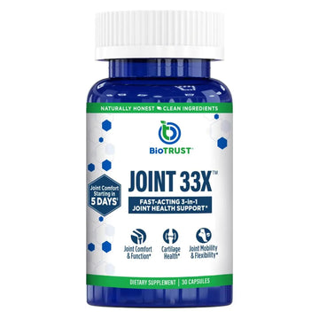 BioTrust Joint 33X Advanced 3-in-1 Joint Support Supplement - Healthy Flexibility, Mobility Relief & Comfort - Boswellia Serrata, Type II Collagen, Hyaluronic Acid - 30 Capsules BioTrust uk supplements