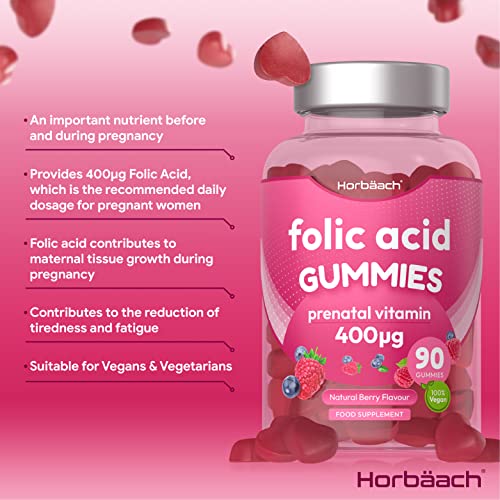 Folic Acid Gummies 400 mcg | 90 Count | Natural Berry Flavour | High Strength Prenatal Horbäach uk supplements