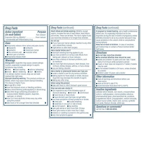Advil Pain Reliever and Fever Reducer, Pain Relief Medicine with Ibuprofen 200mg for Headache, Backache, Menstrual Pain and Joint Pain Relief - 100 Coated Tablets Advil uk supplements