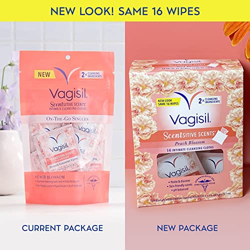 Vagisil Scentsitive Scents On-The-Go Feminine Cleansing Wipes, pH Balanced, Peach Blossom Vagisil uk supplements