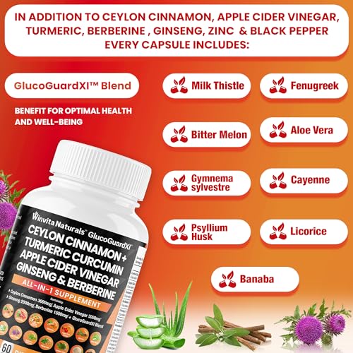 Ceylon Cinnamon 3000mg Apple Cider Vinegar 3000mg Turmeric 2000mg Panax Ginseng Winvita Naturals uk supplements