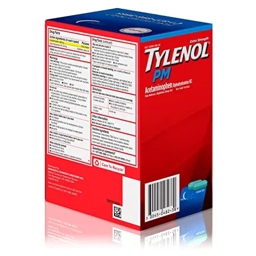 Tylenol PM Extra Strength Nighttime Pain Reliever Sleep Aid Caplets with Acetaminophen & Diphenhydramine HCl, Relief for Nighttime Aches & Pains, Travel Size, 50 Packs of 2 Caplets Tylenol uk supplements