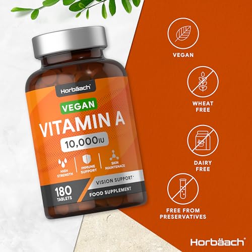 Vitamin A Tablets 10000iu | 180 Count | High Strength Vitamin A as Retinol Acetate Horbäach uk supplements