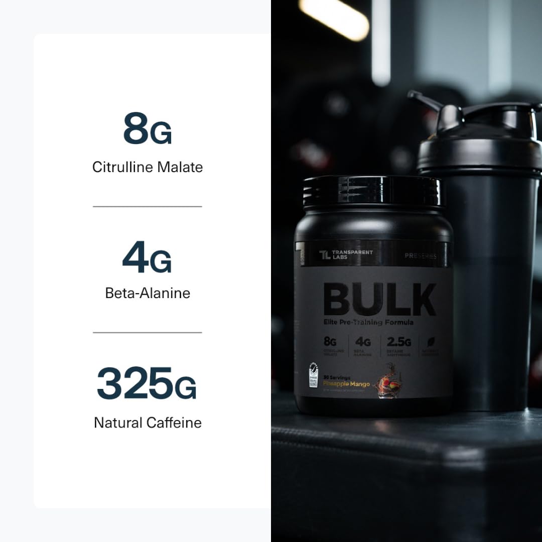 Transparent Labs Bulk Black Pre Workout - Clinically Dosed, Sugar Free Preworkout for Men and Women with Beta Alanine Powder, Citrulline Malate Transparent Labs uk supplements