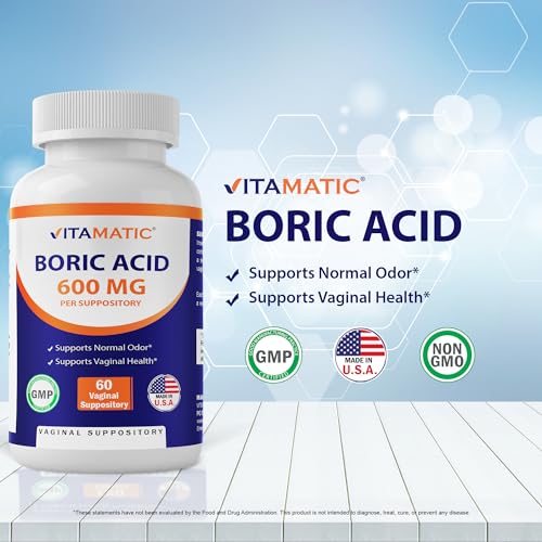 Vitamatic Boric Acid Vaginal Suppositories 600 mg USP Grade Boric Acid in Vegetarian Capsule Shell - 60 Count Vitamatic uk supplements