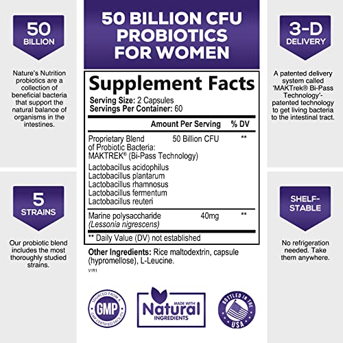 Probiotics for Women 4-in-1, 50 Billion CFU + Prebiotics, Vaginal Women's Probiotic Nature's Nutrition uk supplements