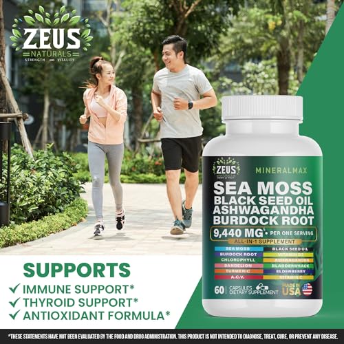 Sea Moss Capsules with Black Seed Oil, Burdock Root, Bladderwrack, Turmeric, Ashwagan Zeus Naturals uk supplements