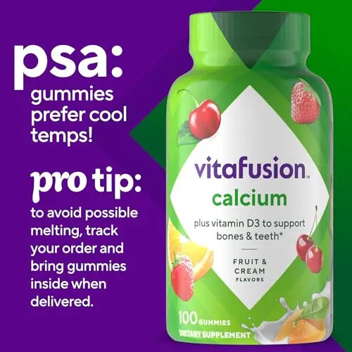 vitafusion Chewable Calcium Gummy Vitamins for Bone and Teeth Support, Calcium Gummies, Fruit and Cream Flavor, 100 Count, 50 Day Supply Vitafusion uk supplements