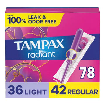 Tampax Radiant Tampons Multi Pack with LeakGuard Braid, Light/Regular Absorbency, Unscented, 26 Count Tampax uk supplements