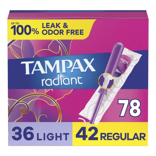 Tampax Radiant Tampons Multi Pack with LeakGuard Braid, Light/Regular Absorbency, Unscented, 26 Count Tampax uk supplements