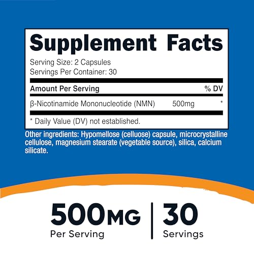 Nutricost NMN (Nicotinamide Mononucleotide) 500mg, 60 Capsules - Vegetarian Friendly, 30 Servings, Gluten Free, GMO Free Nutricost uk supplements