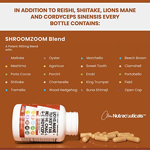 Lions Mane 3000mg 20in1 Mushroom Supplement with Turkey Tail 2000mg Clean Nutraceuticals uk supplements