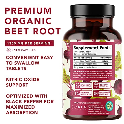 USDA Plant.O Premium Organic Beet Root Tablets [1350mg Beets Powder] with Black Pepper PLANT.O NUTRITION uk supplements