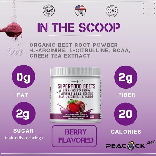 Peacock Max Superfoods Blend Immunity Support Vegan Gluten Free (Beets Nitric Oxide B12 Powder) Peacock Max uk supplements