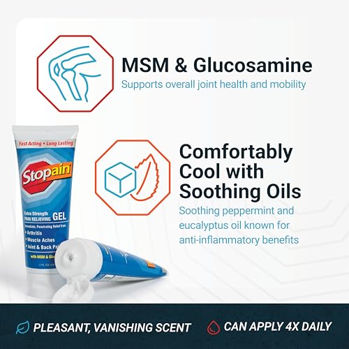 Stopain Pain Relief Gel 3oz USA Made, Max Strength Fast Acting with MSM, Glucosamine, Menthol for Arthritis, Lower Back Sciatica, Knee, Neck, HSA FSA Approved Topical Analgesic Products Stopain uk supplements