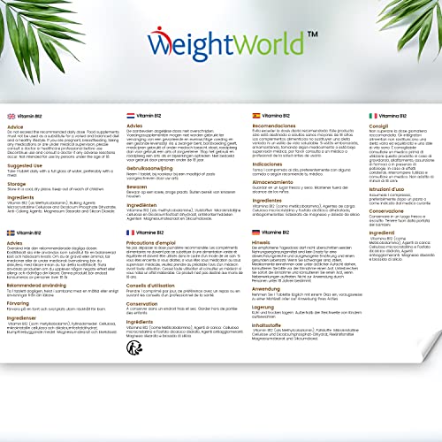 Vitamin B12 Tablets High Strength – 1000mcg Vegan B12 Supplement – 450 Pure Methylcob WeightWorld uk supplements