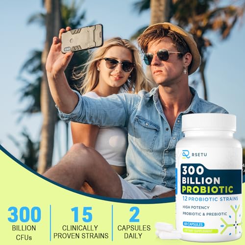 Probiotics for Women Men: 300 Billion CFU Probiotic High Potency + 12 Strains Organic RSETU uk supplements