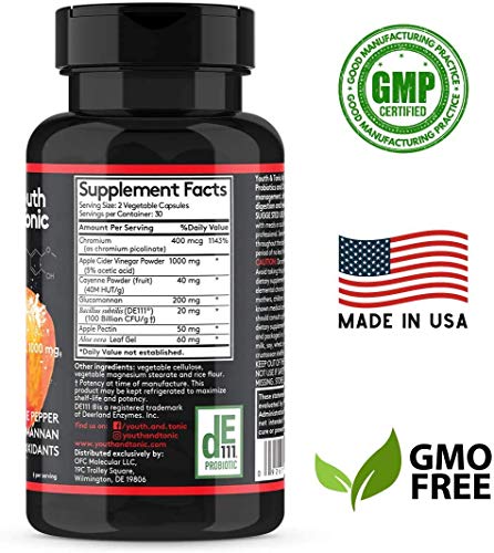 Youth & Tonic Natural Appetite Suppressant for Weight Loss / 1000 mg Apple Cider Youth & Tonic uk supplements