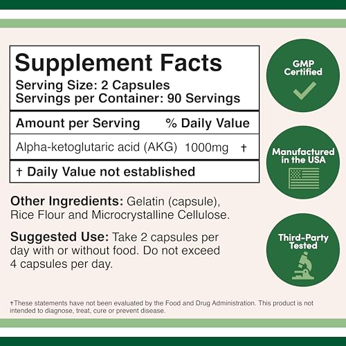 AKG Supplement (Alpha Ketoglutaric Acid) 1,000mg Per Serving (180 Capsules) Different Double Wood Supplements uk supplements