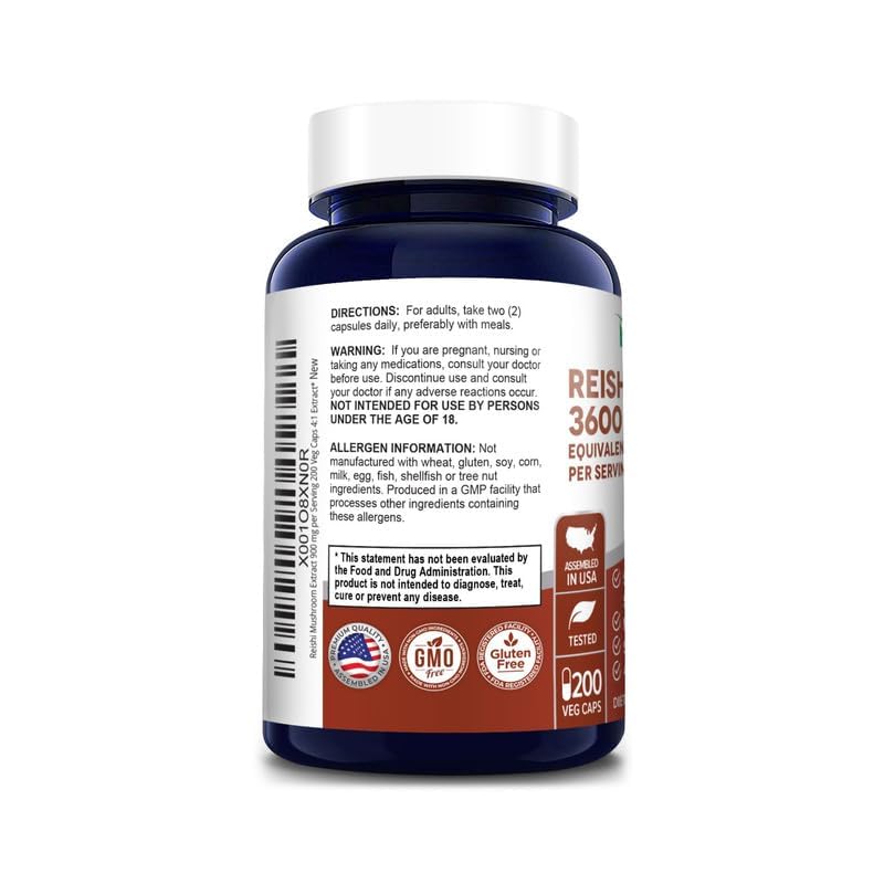 NusaPure Reishi Mushroom 4:1 Extract, 900 mg Equivalent to 3,600mg per Capsule 200 Veggie Caps Vegan, Non-GMO, Gluten-Free NusaPure uk supplements