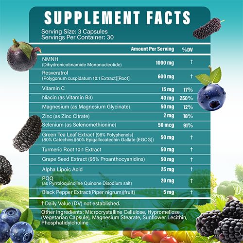 NMNH (Dihydronicotinamide Mononucleotide) 1000mg per Serving - NMN Alternative with Liposomal NAD+, Resveratrol & PQQ| Non-GMO, Gluten-Free | Supports Energy, Focus & Healthy Aging | 90 Capsules Tatavonix uk supplements