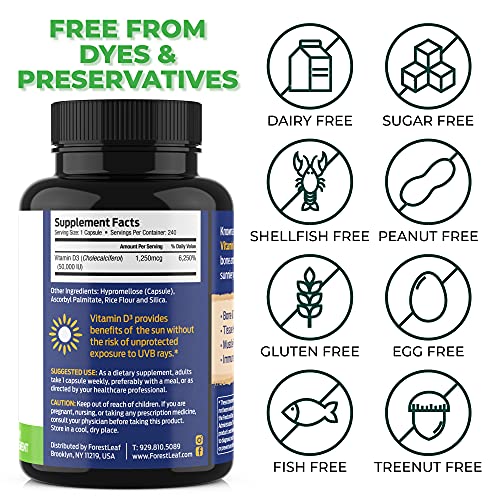 ForestLeaf - Vitamin D3 IU Weekly Supplement (50,000 IU - 240 Count) ForestLeaf uk supplements