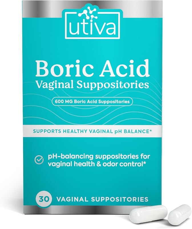 Szio+ Utiva Boric Acid Suppositories for Women - pH Balance - Feminine Care - 600mg Boric Acid to Lower pH and Support Vaginal Health, BV Treatment for Women, 30 Vaginal Suppositories Szio+ uk supplements