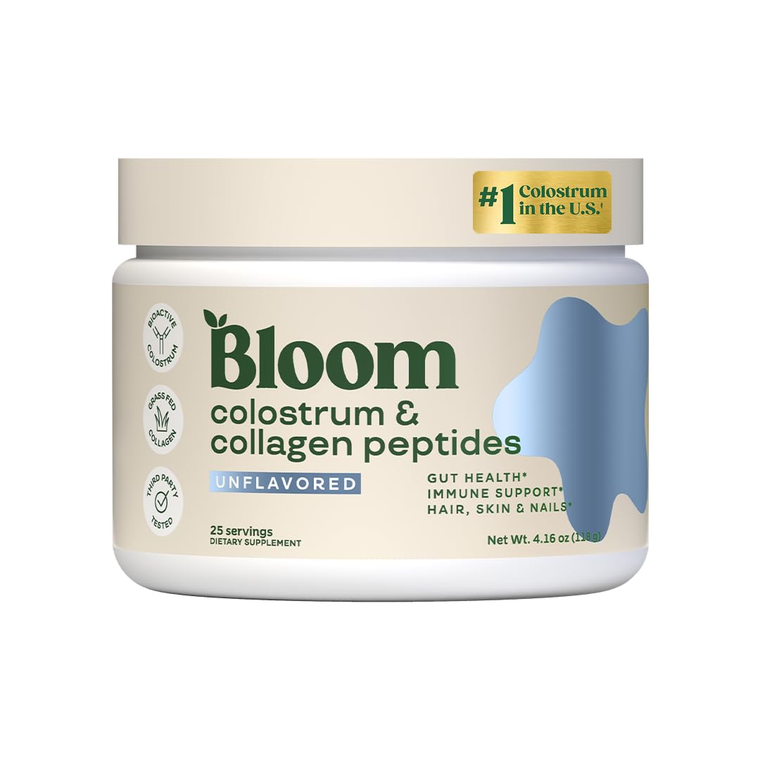 Bloom Nutrition Bovine Colostrum Powder with Vitamin B-12 for Gut Health, Immune Support, Hair Growth & Beauty Supplement | Unflavored, 25 Servings Bloom Nutrition uk supplements