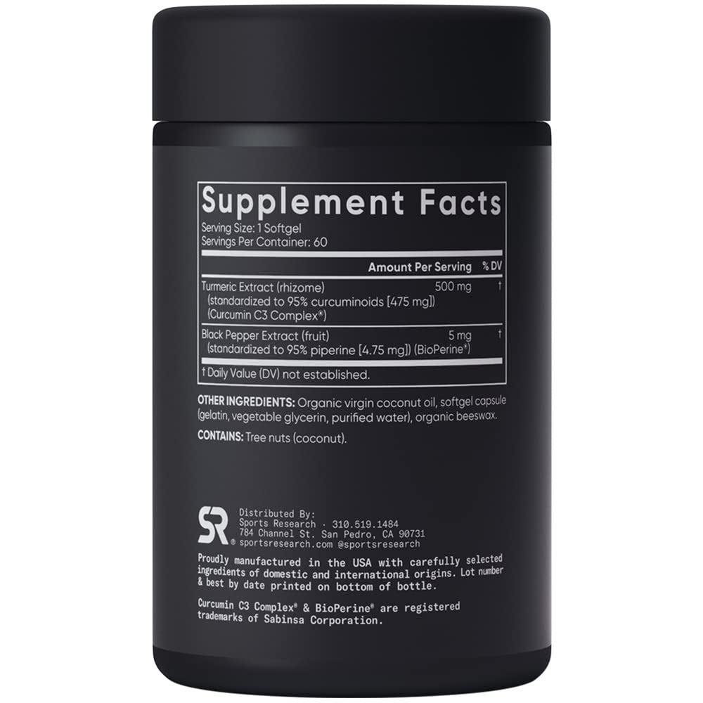 Sports Research Turmeric Curcumin C3 Complex - Softgels with Bioperine Black Pepper Sports Research uk supplements
