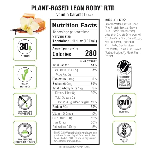 Lean Body Ready-to-Drink, Plant-Based Vegan Vanilla Caramel Protein Shake, 30g Protein Labrada uk supplements