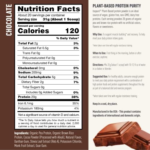 Isopure Chocolate Vegan Protein Powder, with Monk Fruit Sweetener & Amino Acids Isopure uk supplements