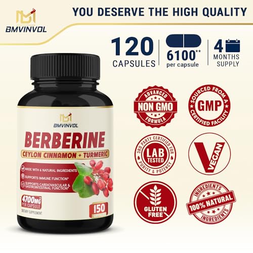 BMVINVOL Premium Berberine HCl 6-in1 Equivalent 6100mg - 120 Capsules - Plus Ceylon BMVINVOL uk supplements