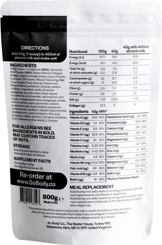 CollaSlim, Meal Replacement Shake with Added Collagen, Vitamins and Minerals, 800g, Balanced Meal Shake, Healthy Shake, Coffee Diet Shake. So Body Co uk supplements