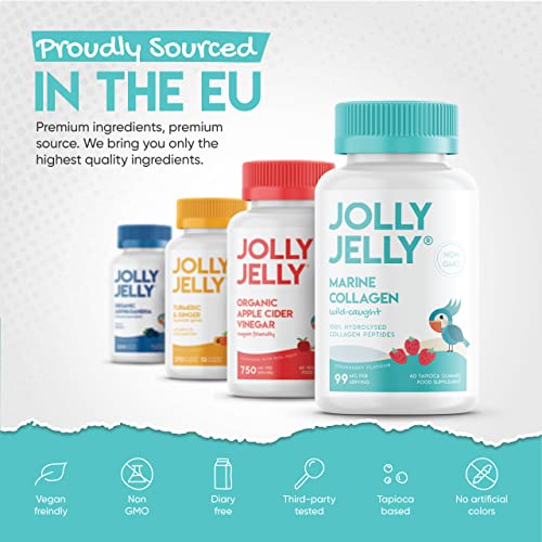 Marine Collagen Gummies by Jolly Jelly® - Wild-Caught Marine Collagen Tapioca Gummies - Type 1 Hydrolysed Collagen - Strawberry Flavour - 60 Gummies. JOLLY JELLY uk supplements