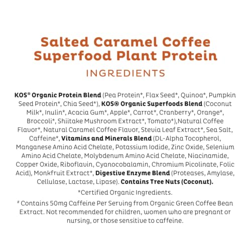 KOS Organic Vegan Protein Powder with 50mg Caffeine, Salted Caramel Coffee KOS uk supplements