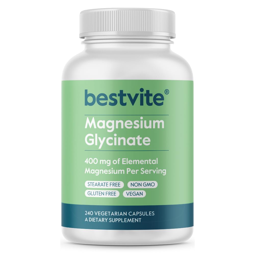 BESTVITE Filler-Free Magnesium Glycinate - 400mg of Magnesium per Serving (240 Veg Caps)- Chelated Bisglycinate for Muscle, Relaxation, Stress & Sleep Support* - For Men & Women - No Stearates - Vegan BESTVITE uk supplements