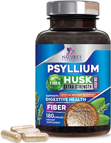 High Absorption Psyllium Husk Capsules 1450mg, Natural Soluble Fiber Supplement Non-GMO Nature's Nutrition uk supplements