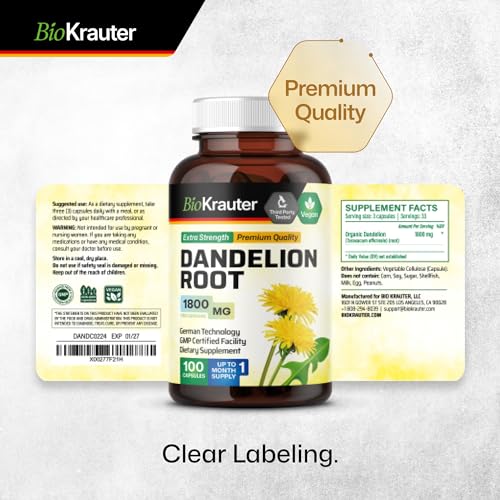 BIO KRAUTER Dandelion Root Capsules - Organic Dandelion Root Supplement - Vegan BIO KRAUTER uk supplements