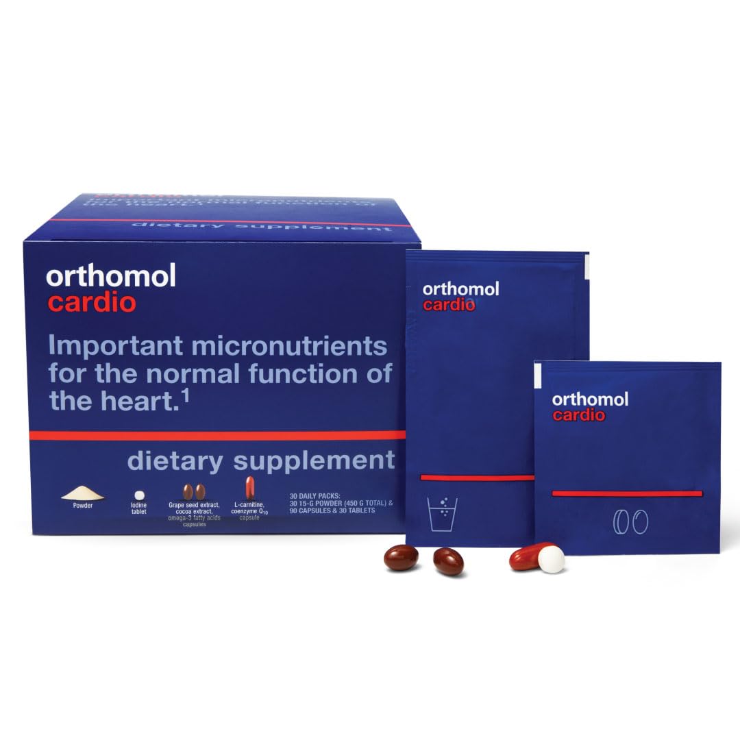 Orthomol Cardio, Heart Health Supplements for Circulation & Vascular Support, Omega-3, Magnesium, Cocoa Polyphenols & B Vitamins, Supports Cardiovascular Health, 30-Day Supply, Powder+Tablets+Capsules Orthomol uk supplements