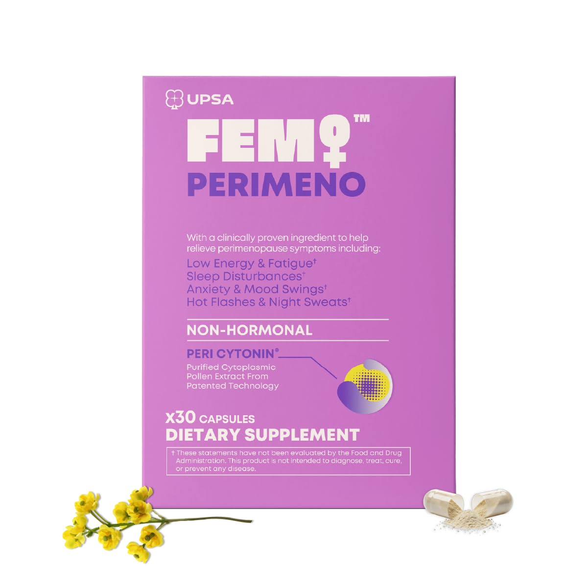 Upsa FEM Perimeno Perimenopause Supplements for Women - Non-Hormonal Pre-Menopause Support for Hot Flashes, Night Sweats, Mood, Sleep & Low Energy - 30 Capsules Upsa uk supplements